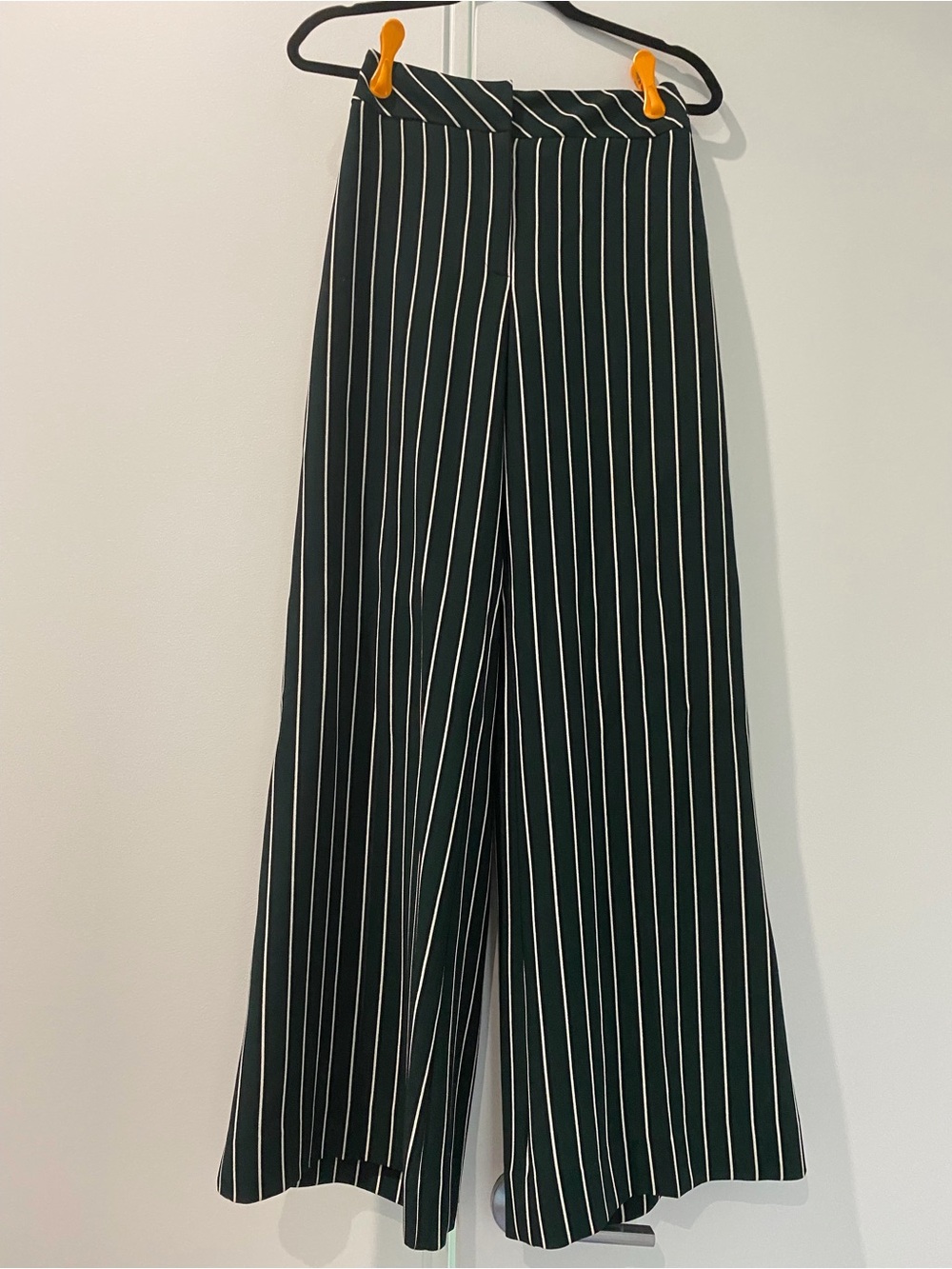 High Waisted Wide-Leg Forest Green Pinstripe Pants